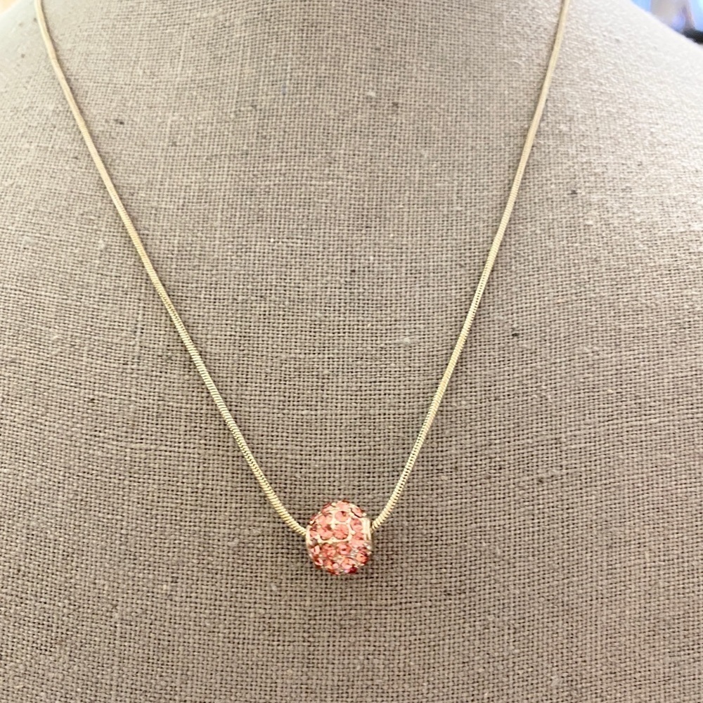 Pink Rhinestones Beaded Circle Sterling Necklace